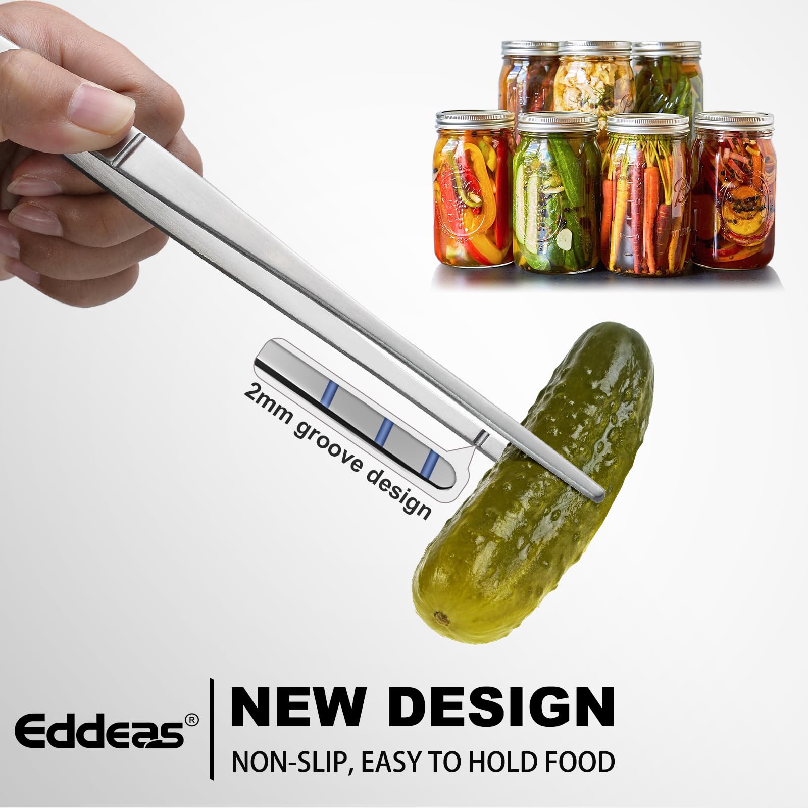 Eddeas stainless steel tweezers closeup with fine teeth to prevent slipping.