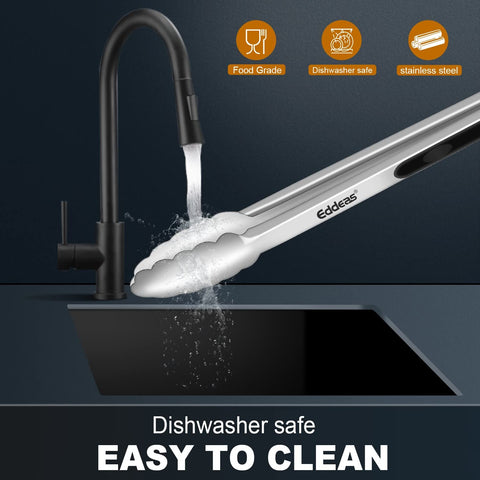 Eddeas dishwasher-safe tongs clean easily after cooking
