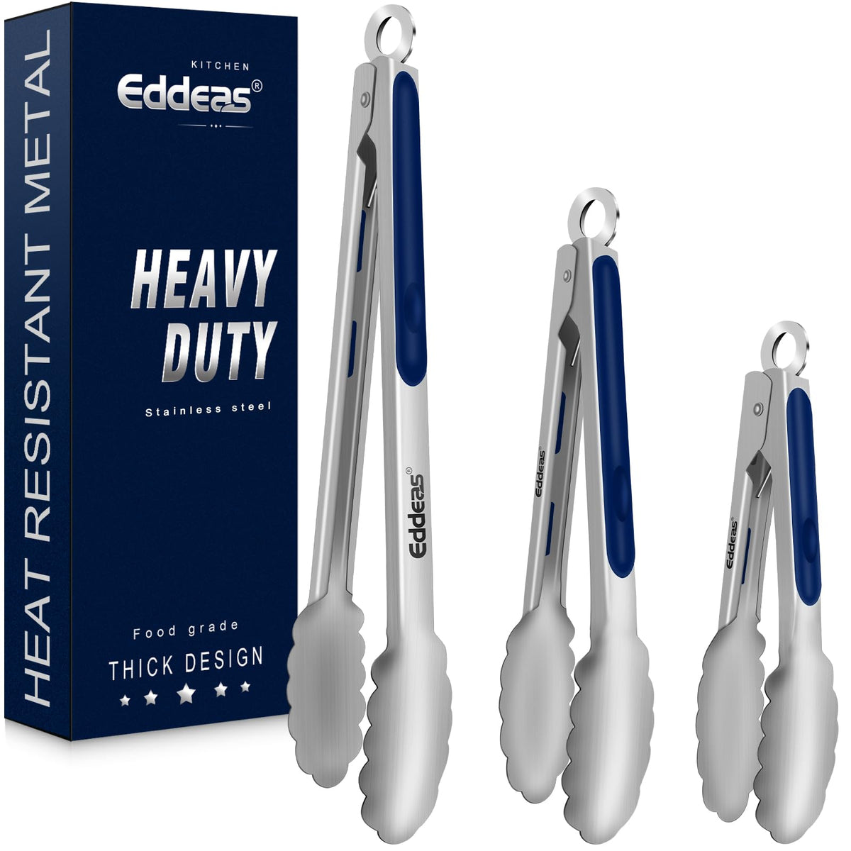 Eddeas cooking tongs 7in blue with secure grip for easy flipping
