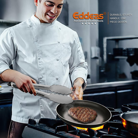 Eddeas silicone-handled tongs provide comfortable grip and cool touch