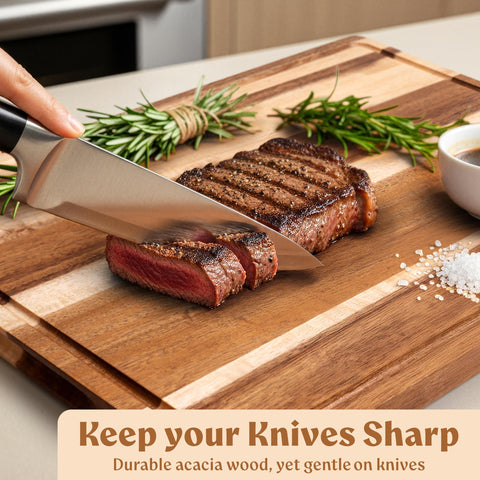 EDELHAUS Acacia XL Cutting Board knife-friendly surface prolongs blade life