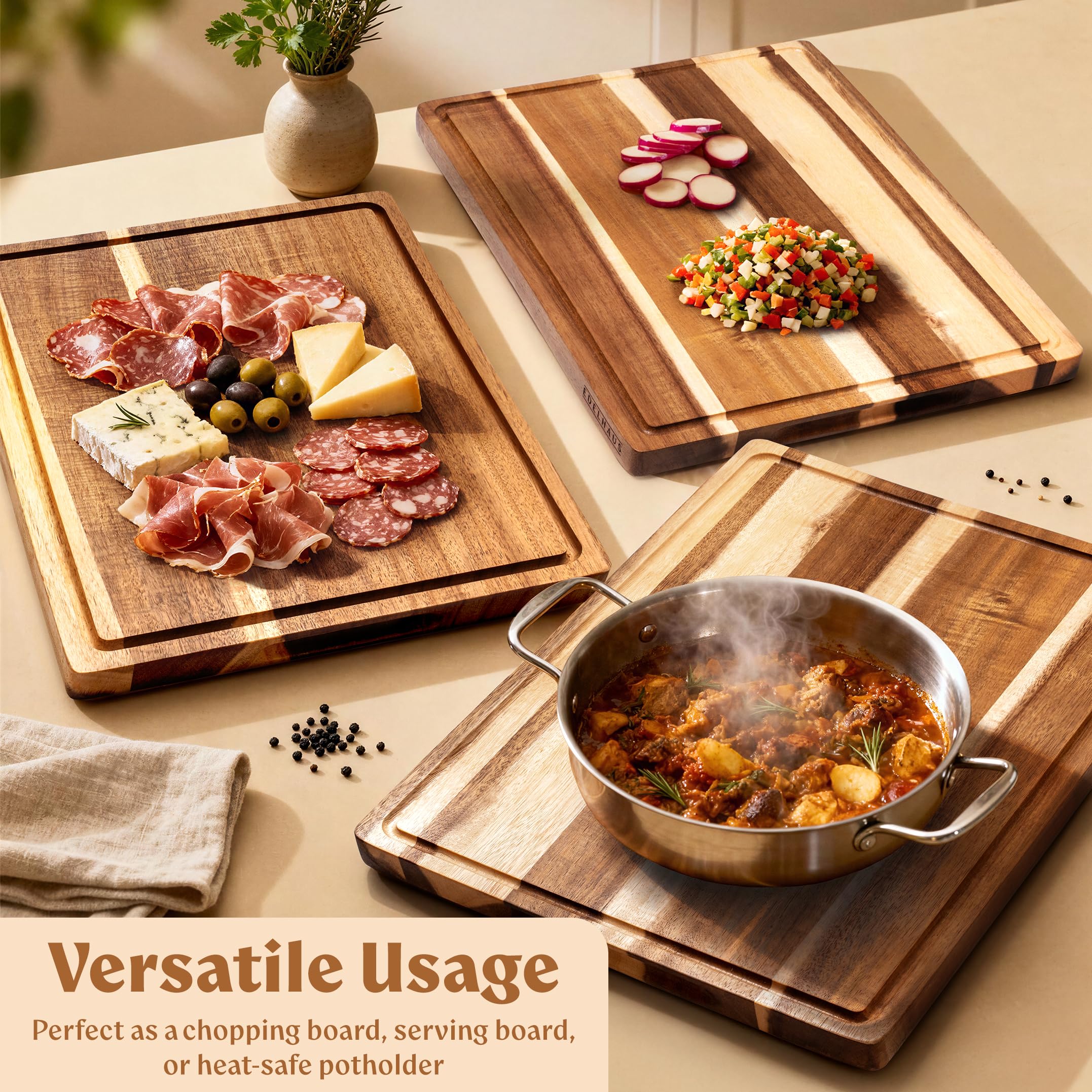 EDELHAUS Acacia XL Cutting Board moisture-resistant wood grain and easy cleaning