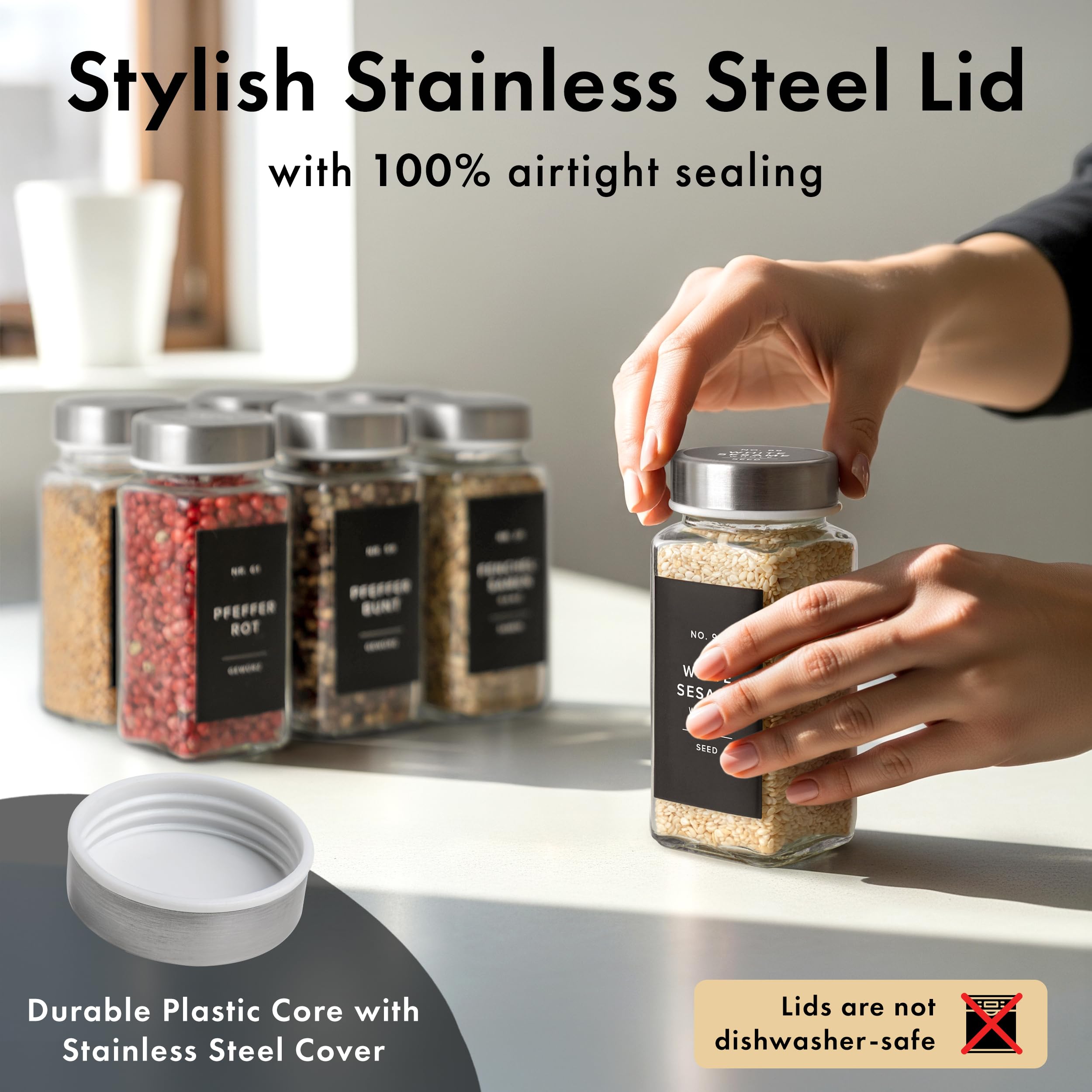 EDELHAUS airtight lids preserve aroma and freshness during storage