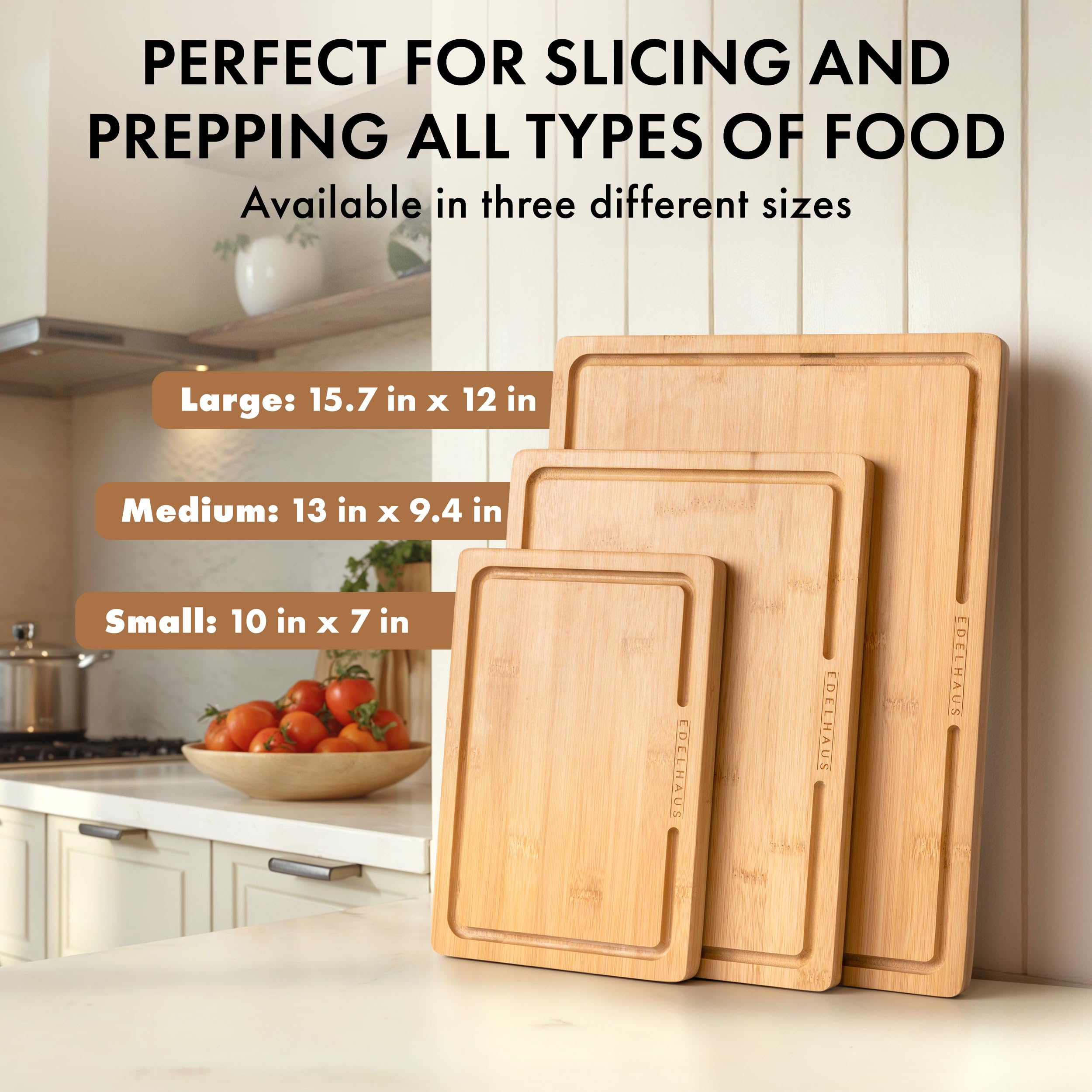 EDELHAUS bamboo board with juice groove for mess-free prep