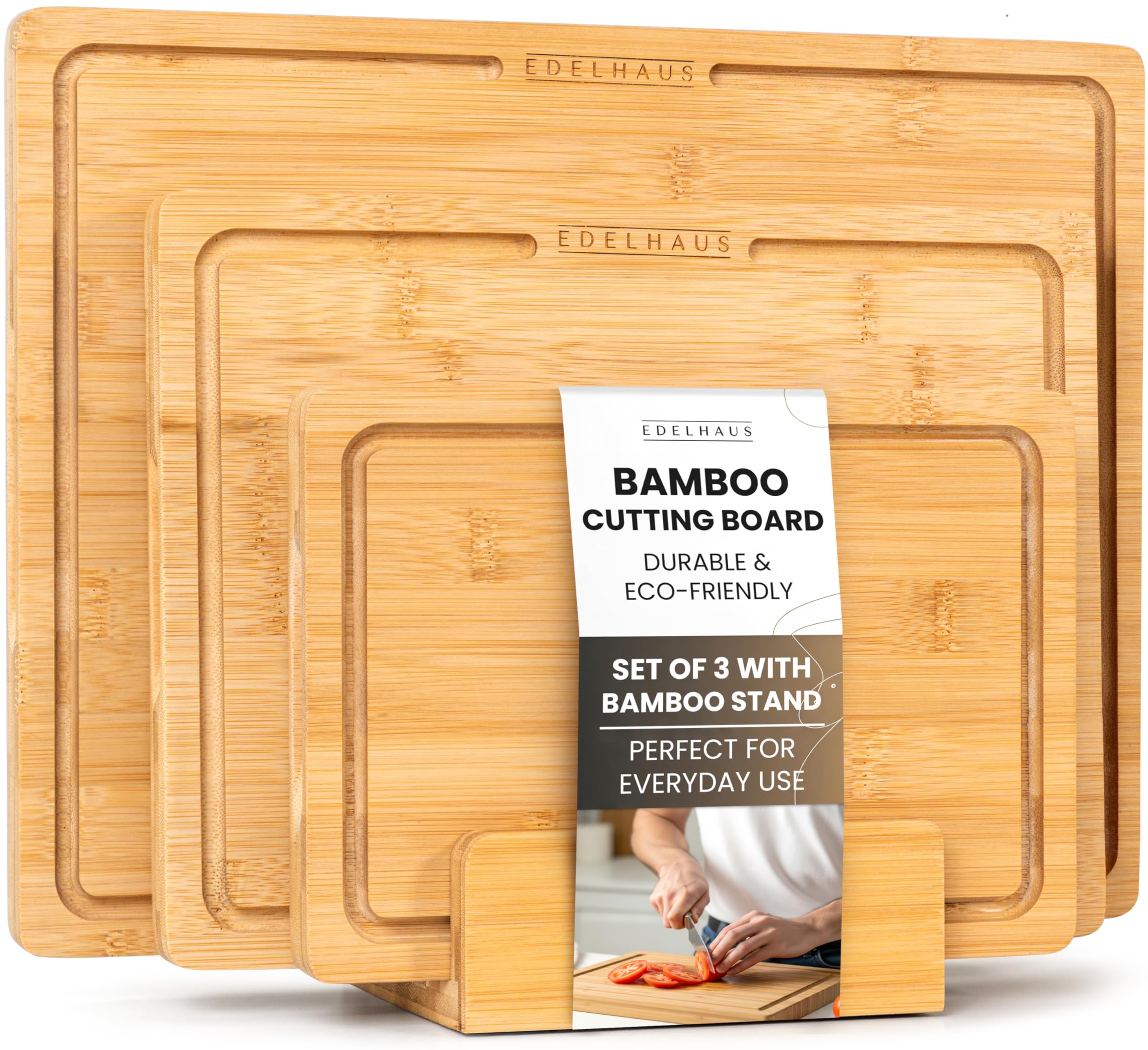 EDELHAUS bamboo cutting board set 3pc double-sided for versatile prep