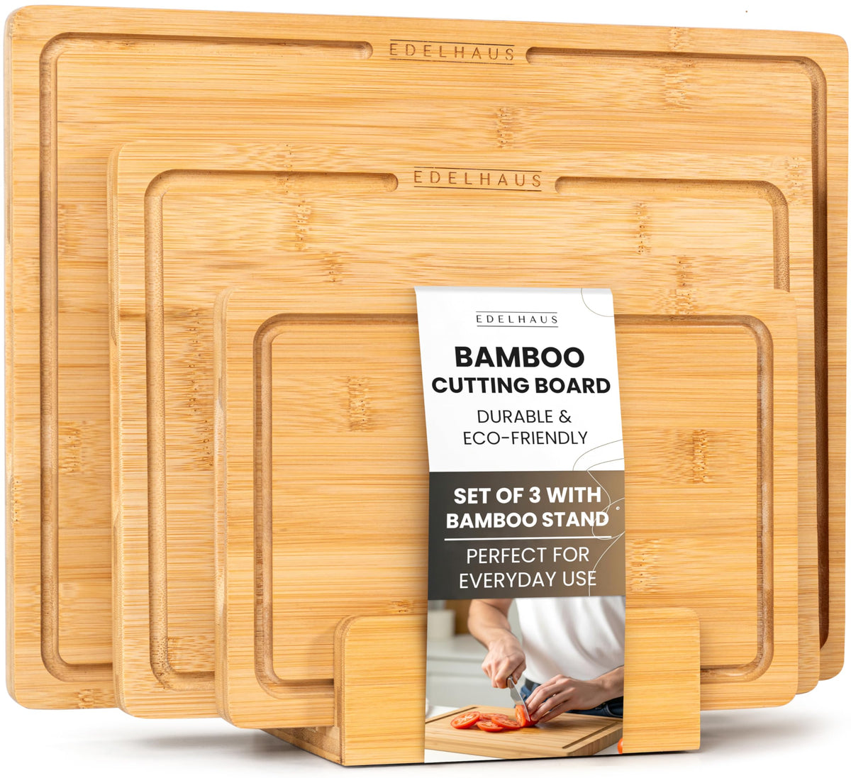 EDELHAUS bamboo cutting board set 3pc double-sided for versatile prep
