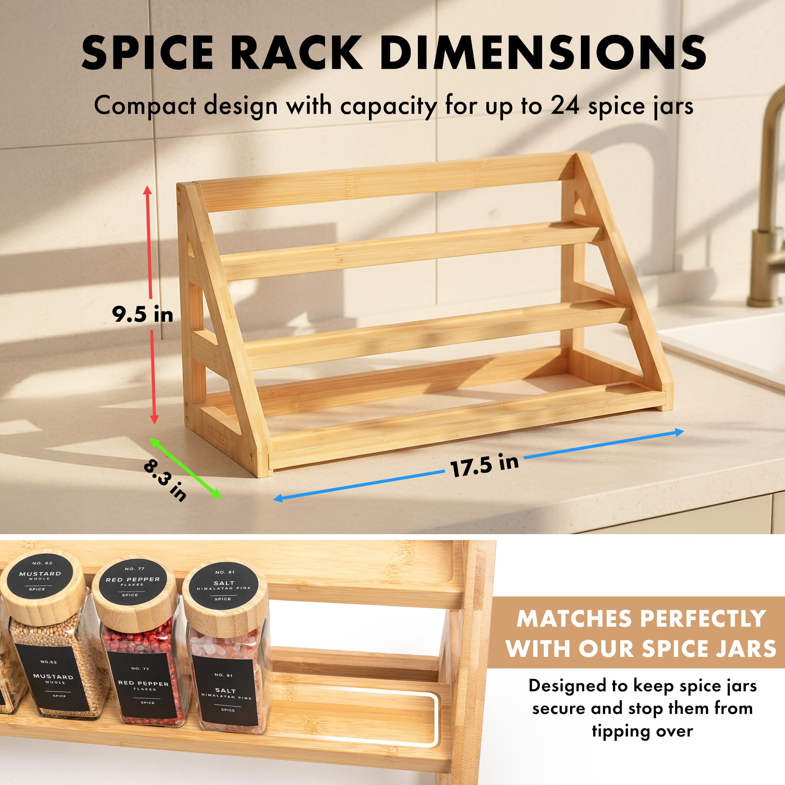 Edelhaus bamboo spice rack during assembly illustrating quick, easy setup.