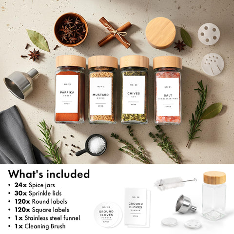 EDELHAUS compact spice jars fit neatly in cabinets, saving space.