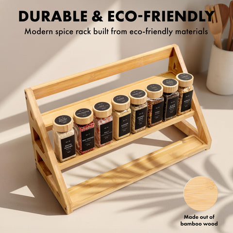 Edelhaus spice rack with secure front rails prevents jars from tipping.