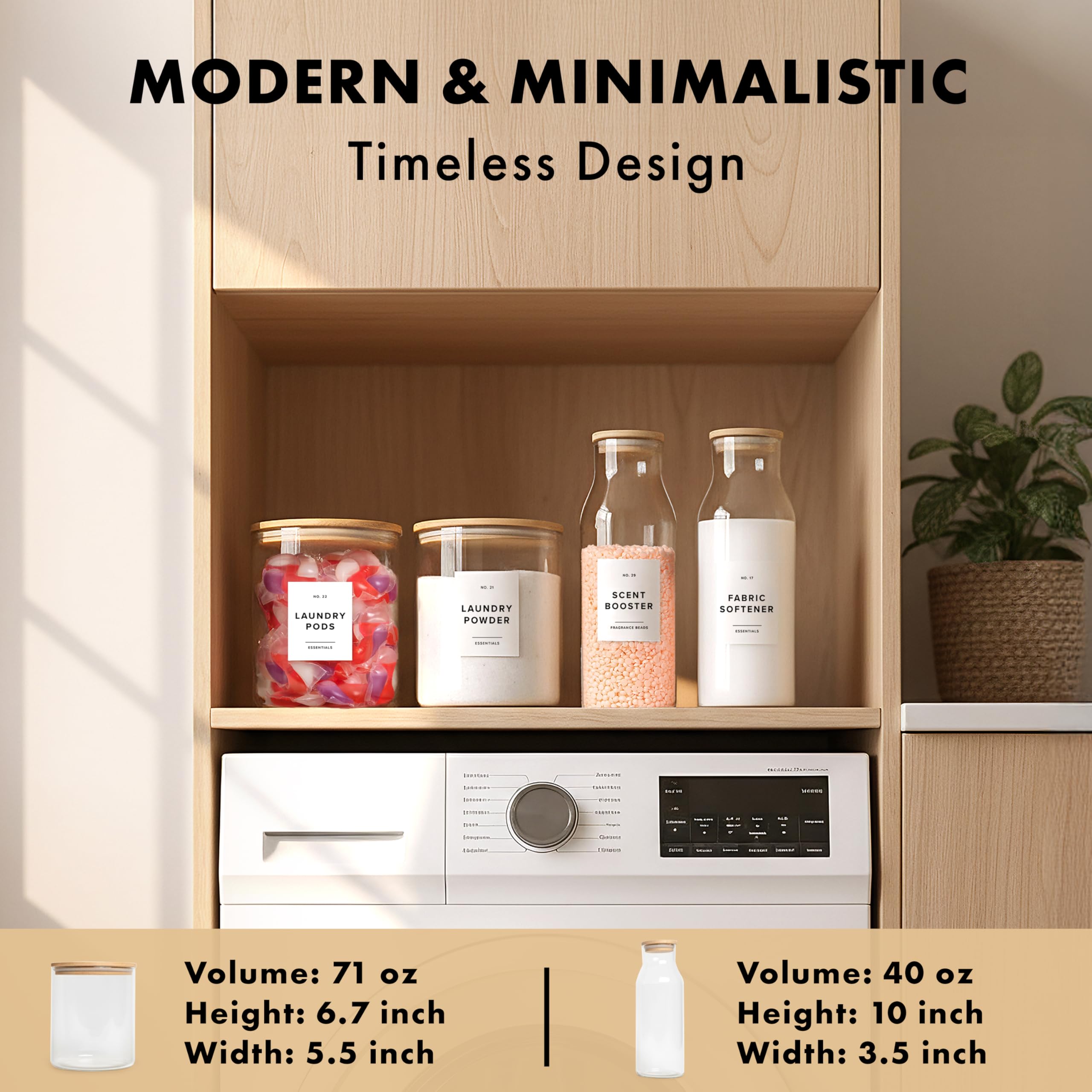 Edelhaus glass laundry dispenser 71oz with bamboo lid preserves freshness and reduces spills.