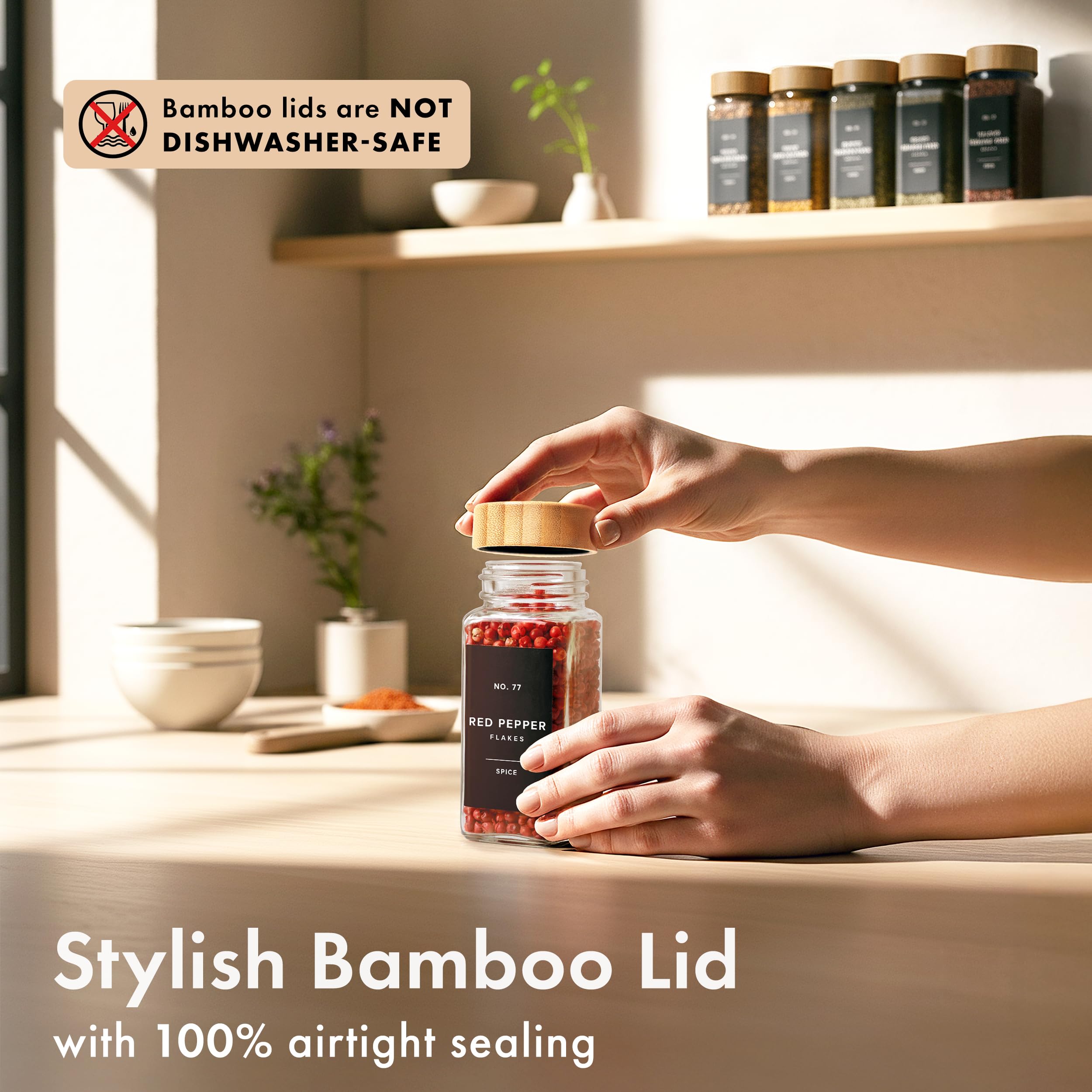 Each 4oz jar fits spices, herbs, or blends with ease.