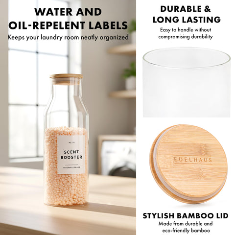 Edelhaus 36 waterproof labels help organize products at a glance.