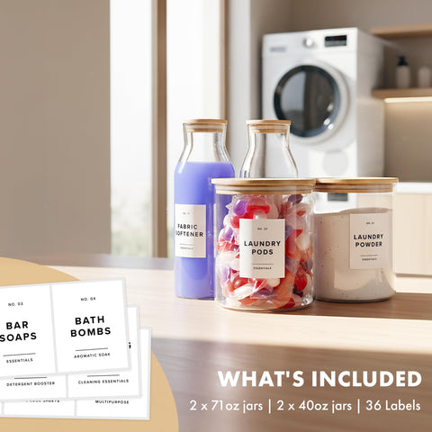 Edelhaus laundry-room organization idea with jars and lids boosts clutter-free spaces.
