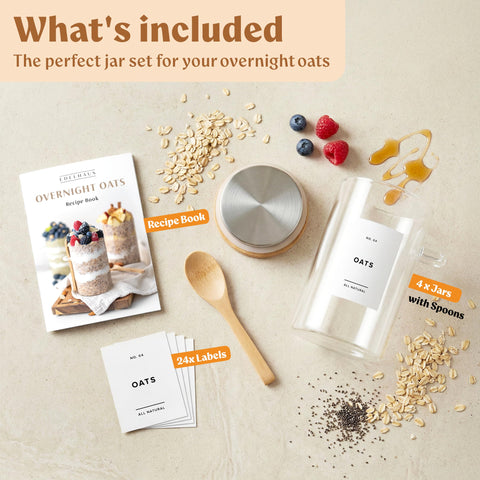 EDELHAUS versatile pantry jars for oats, yogurt, chia pudding, and salads.