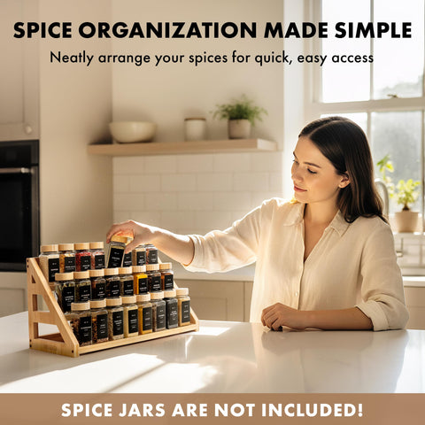 Edelhaus bamboo spice rack displays jars at a glance for efficient cooking.