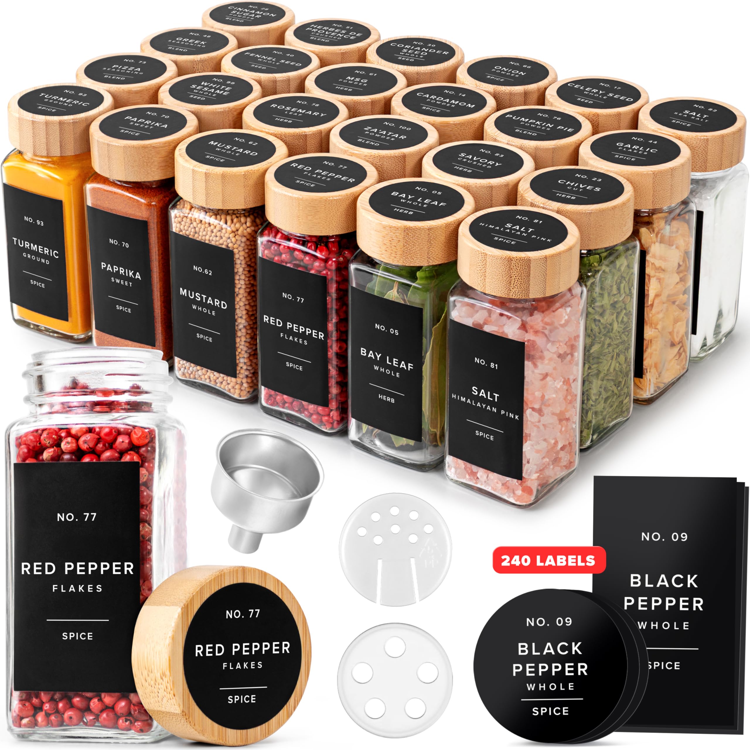 EDELHAUS square spice jars with bamboo lids for elegant pantry organization.