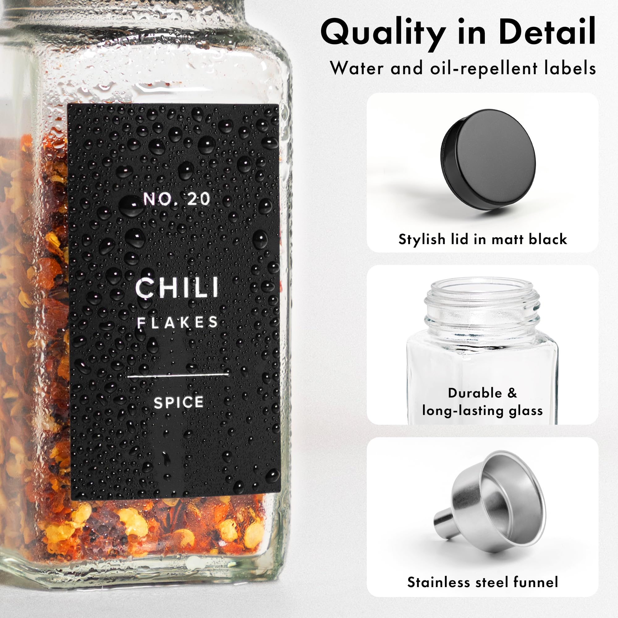 EDELHAUS square jars fit neatly in spice drawers.
