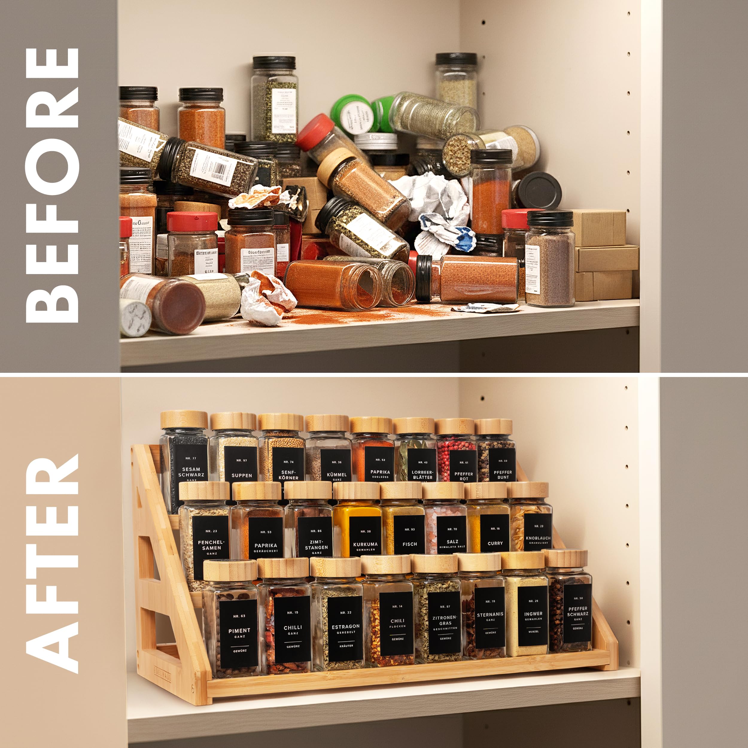Edelhaus versatile organizer fits cabinets, cupboards, or pantry shelves.
