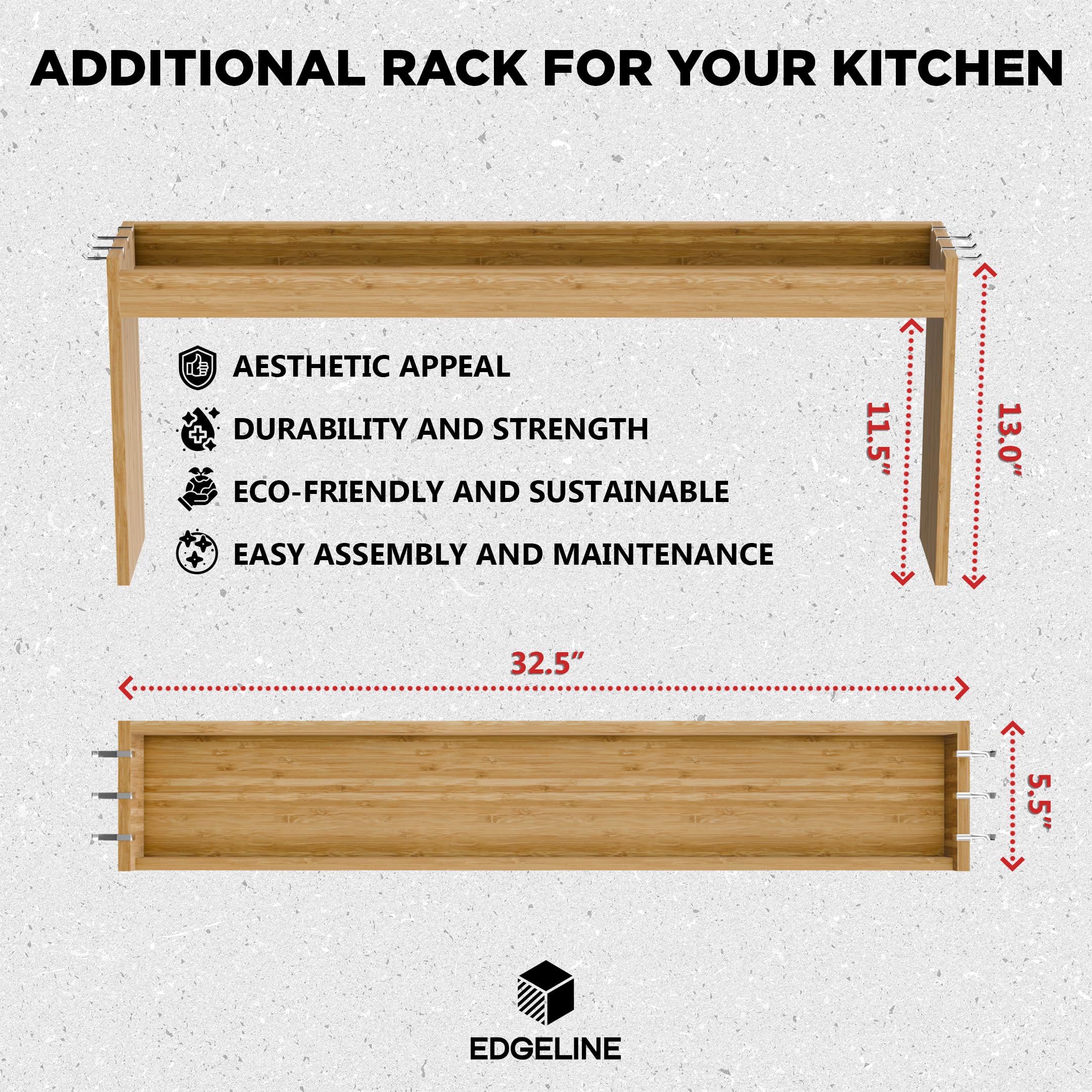 Edgecrest stove shelf side hooks in use, keeping utensils within easy reach.