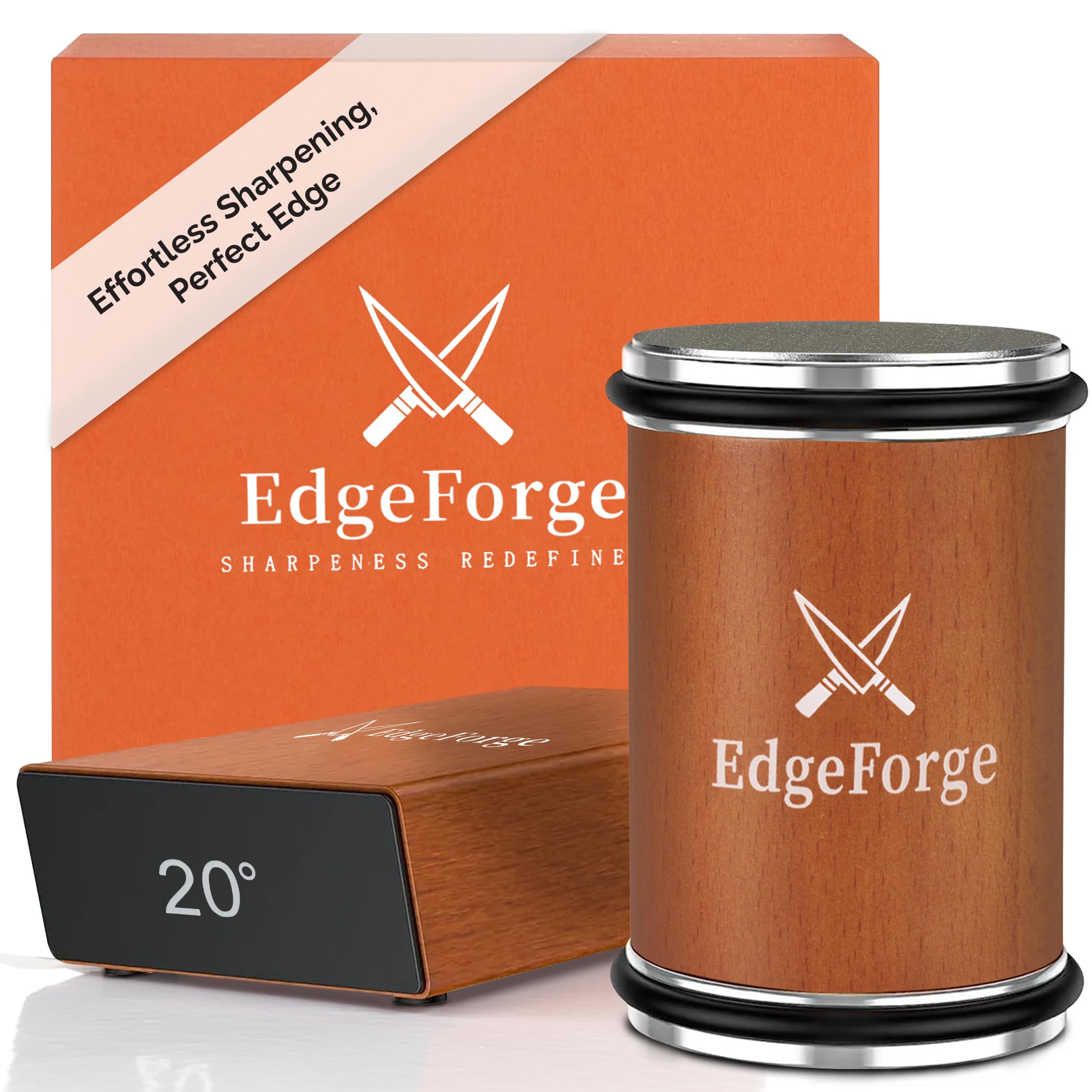 EdgeForge rolling sharpener kit on beech base for secure sharpening