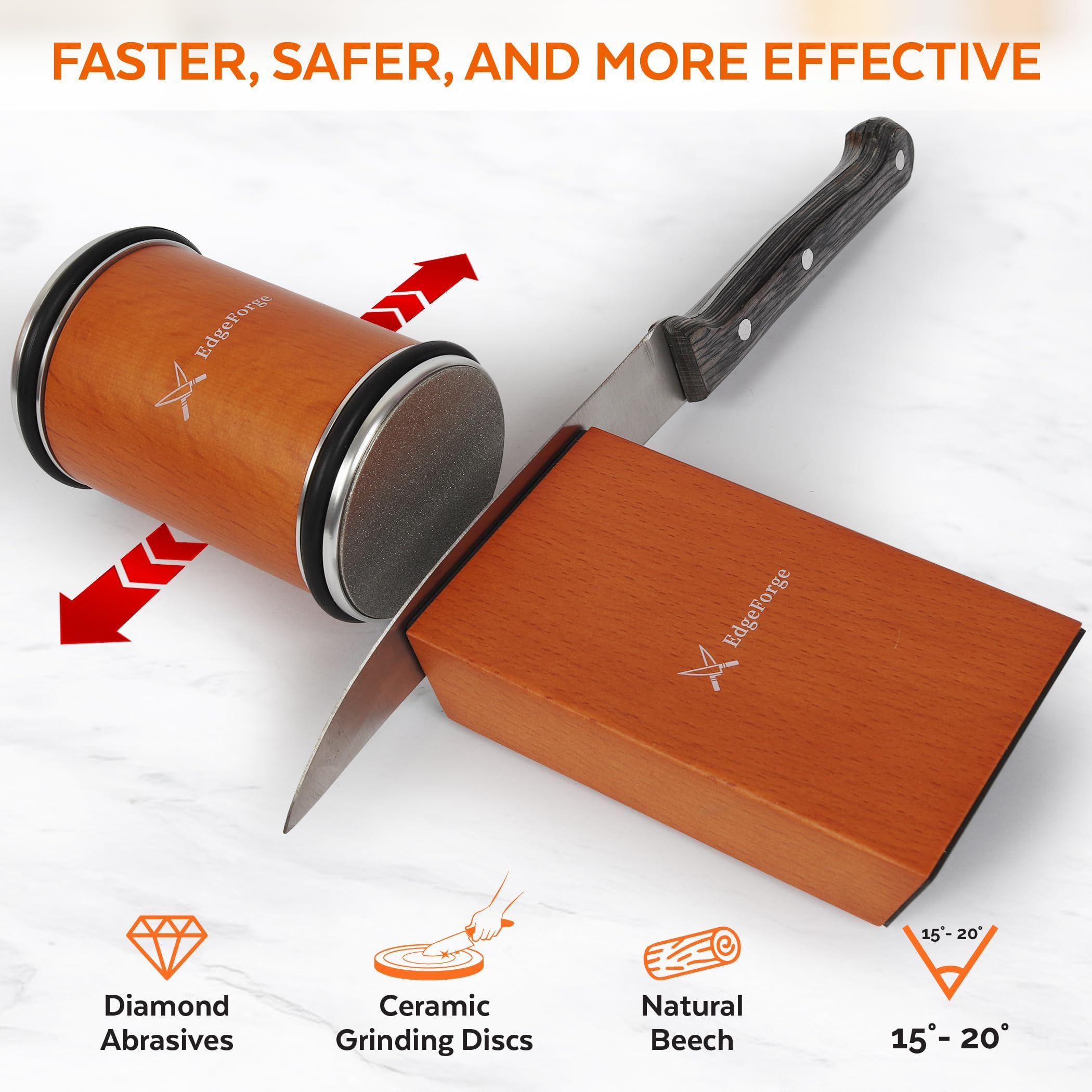 EdgeForge 3000 grit disc finishes smooth edges for razor-like kitchen performance
