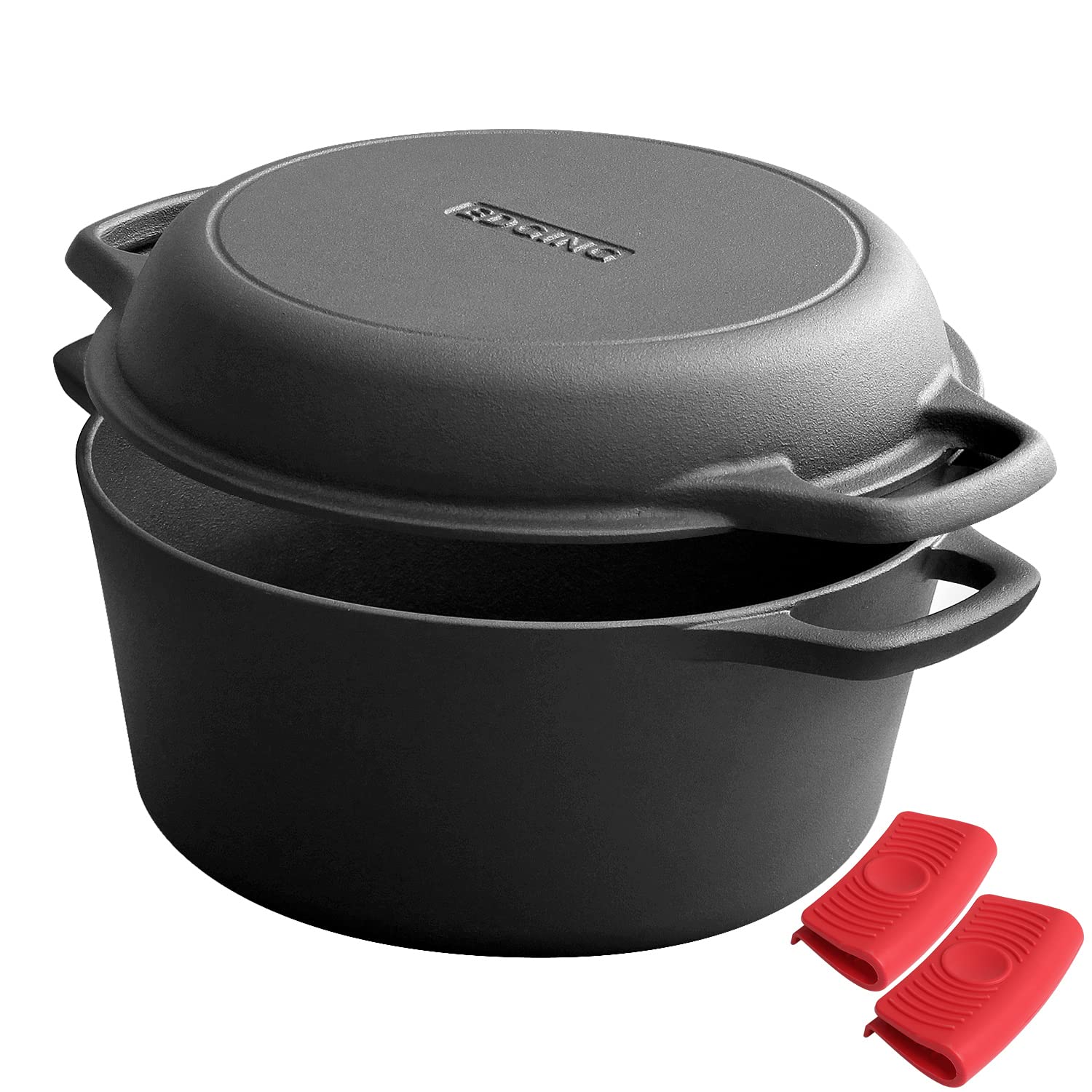 Edging Casting 2-in-1 Dutch oven pot with dual handles for safe, easy transport.