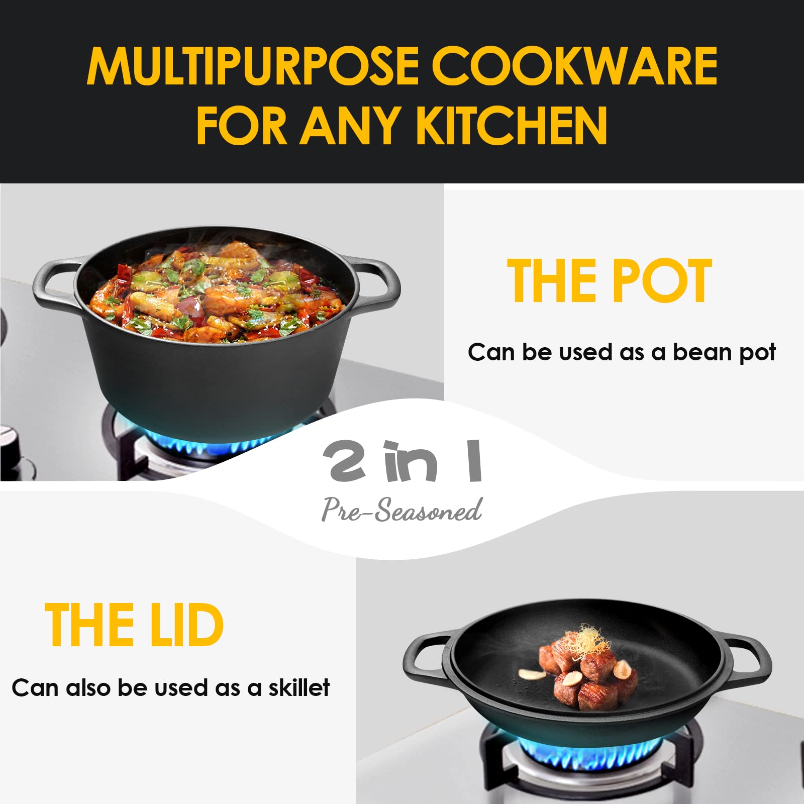 EDGING CASTING skillet-lid setup enables searing and lid-based flexibility.