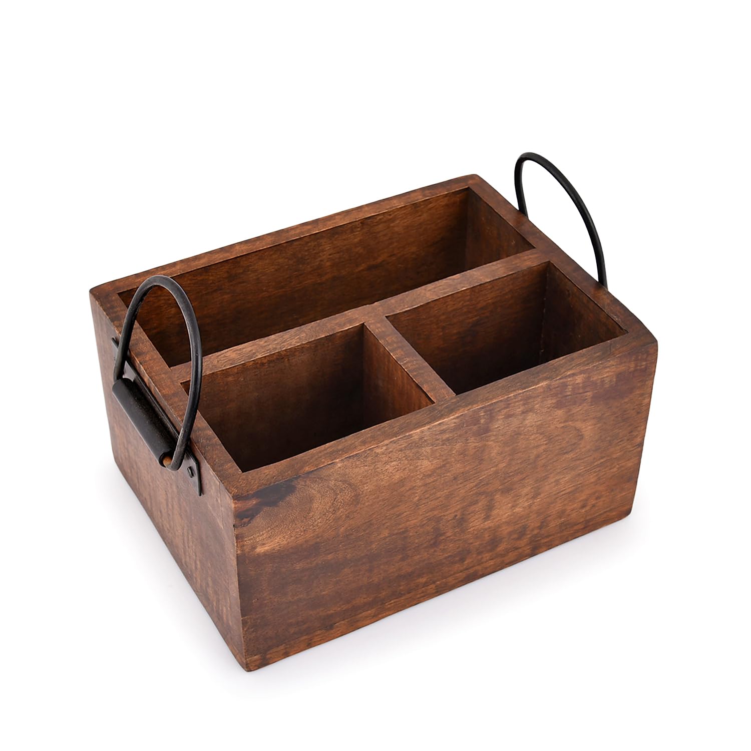 EDHAS flatware caddy with metal handles for easy transport.