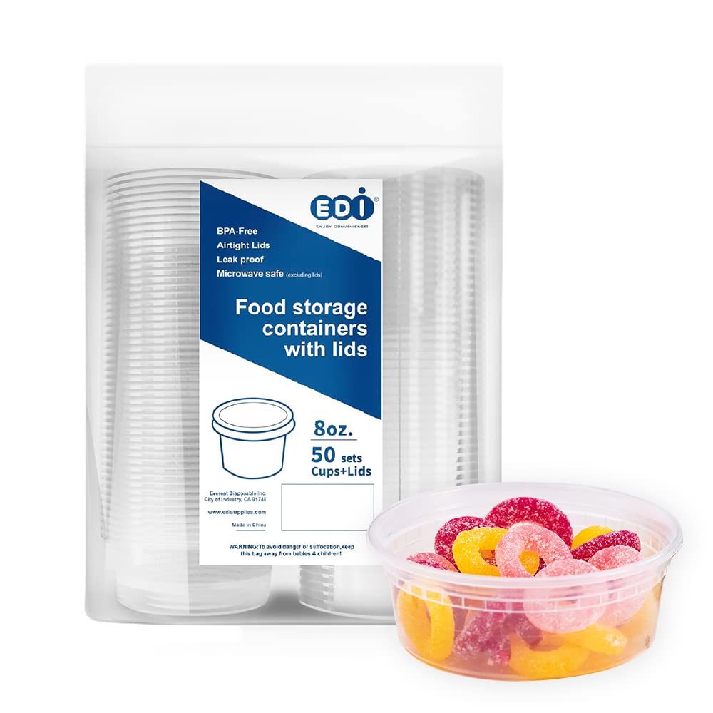 EDI 8oz deli container with lid showing airtight seal for portable meals.