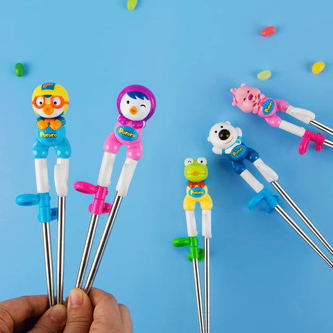 Family meal practice with Pororo training chopsticks from Edison Friends