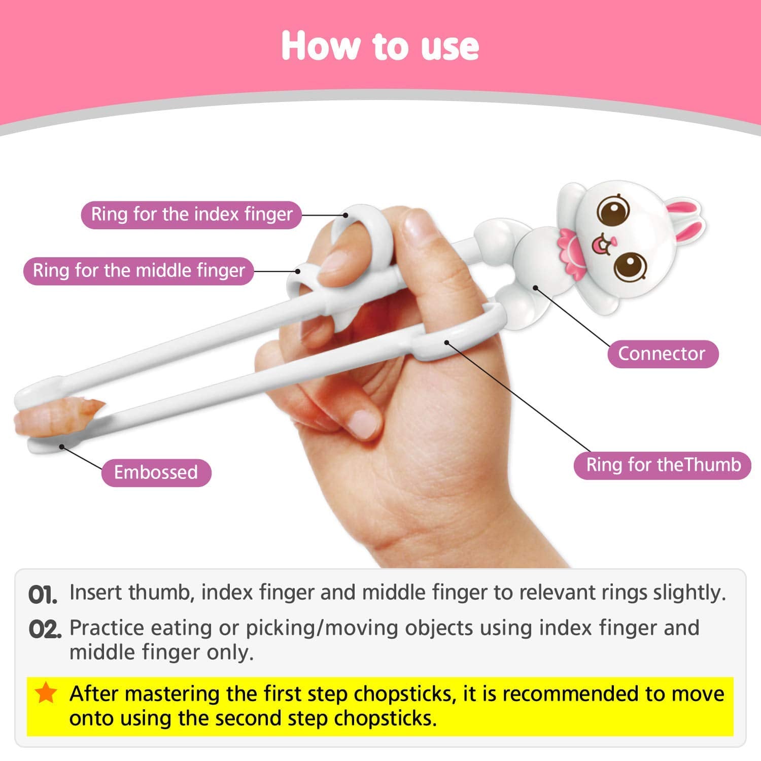 Edison Friends Rabbit White Chopsticks animal connector detail encourages playful learning during meals
