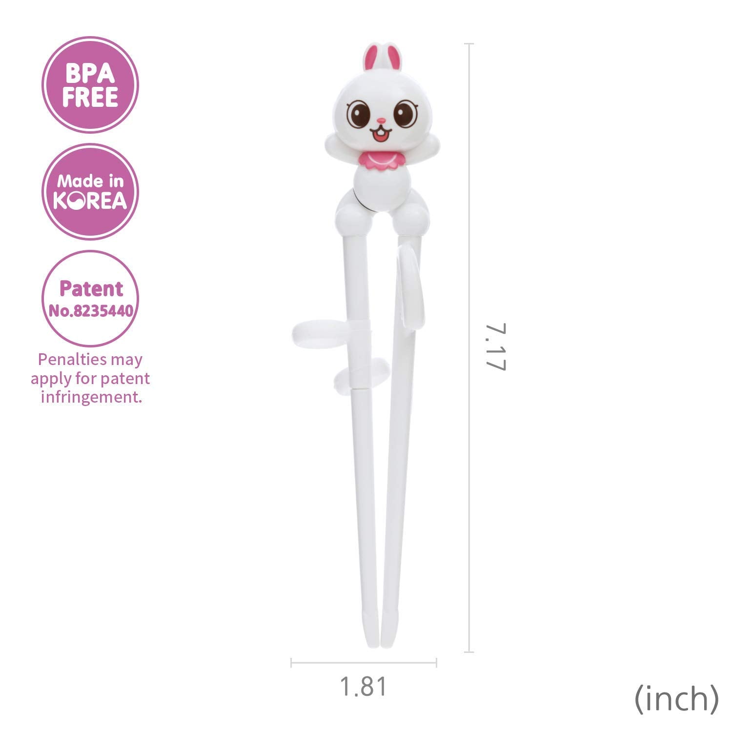 Edison Friends Rabbit White Chopsticks baby-grip close-up shows silicone rings for finger placement