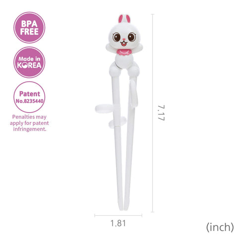 Edison Friends Rabbit White Chopsticks baby-grip close-up shows silicone rings for finger placement