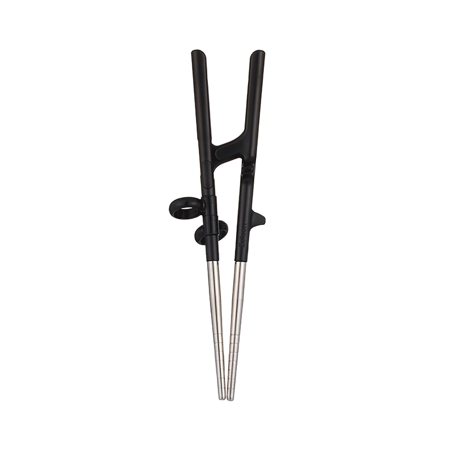 Edison Friends training chopsticks for adults in stainless steel, supporting a natural right-handed grip.