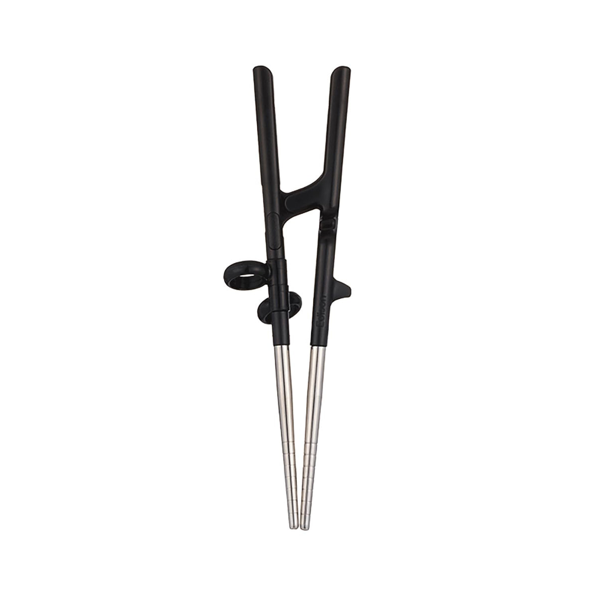 Edison Friends training chopsticks for adults in stainless steel, supporting a natural right-handed grip.