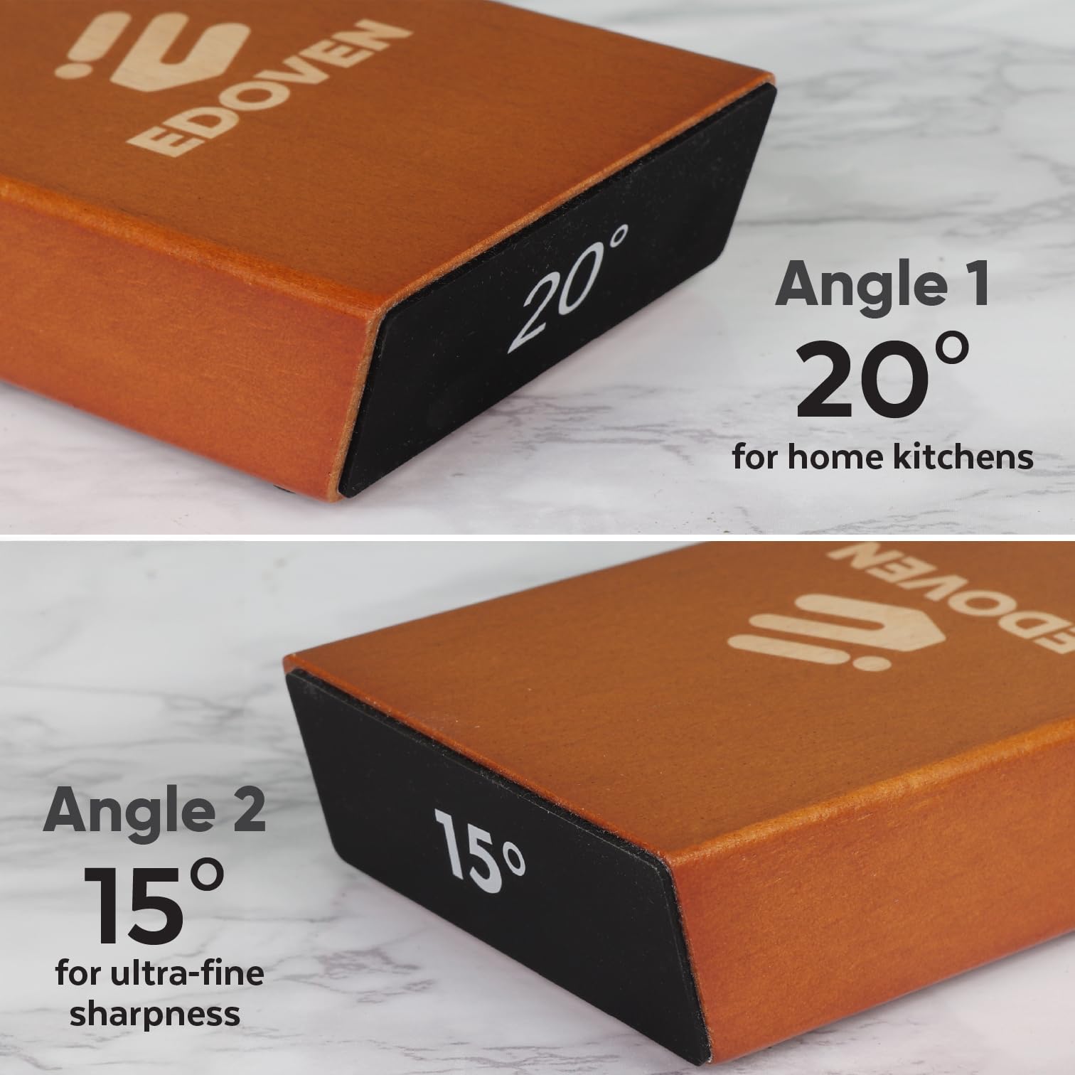 EDOVEN sharpener set to 20-degree angle for everyday use