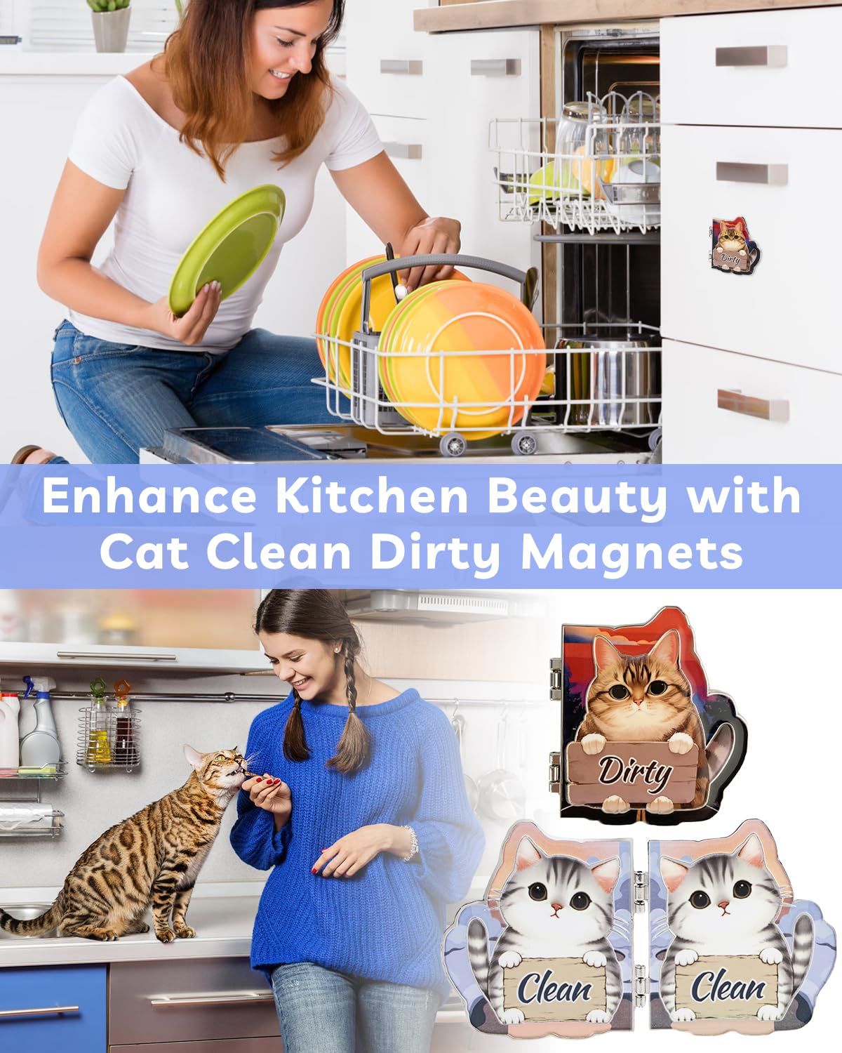 eeauld Kitty Dishwasher Sign steel sticker enables use on non-magnetic surfaces