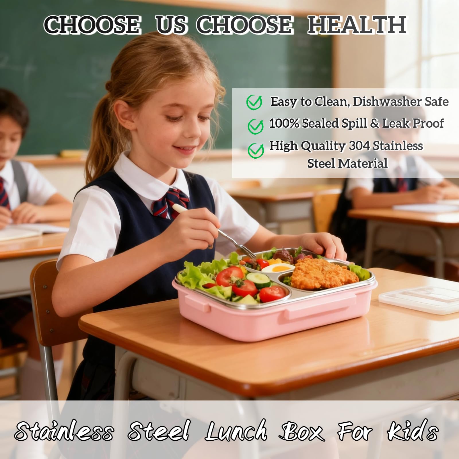 Eechen Charm stainless steel bento with secure lid for mess-free packing.