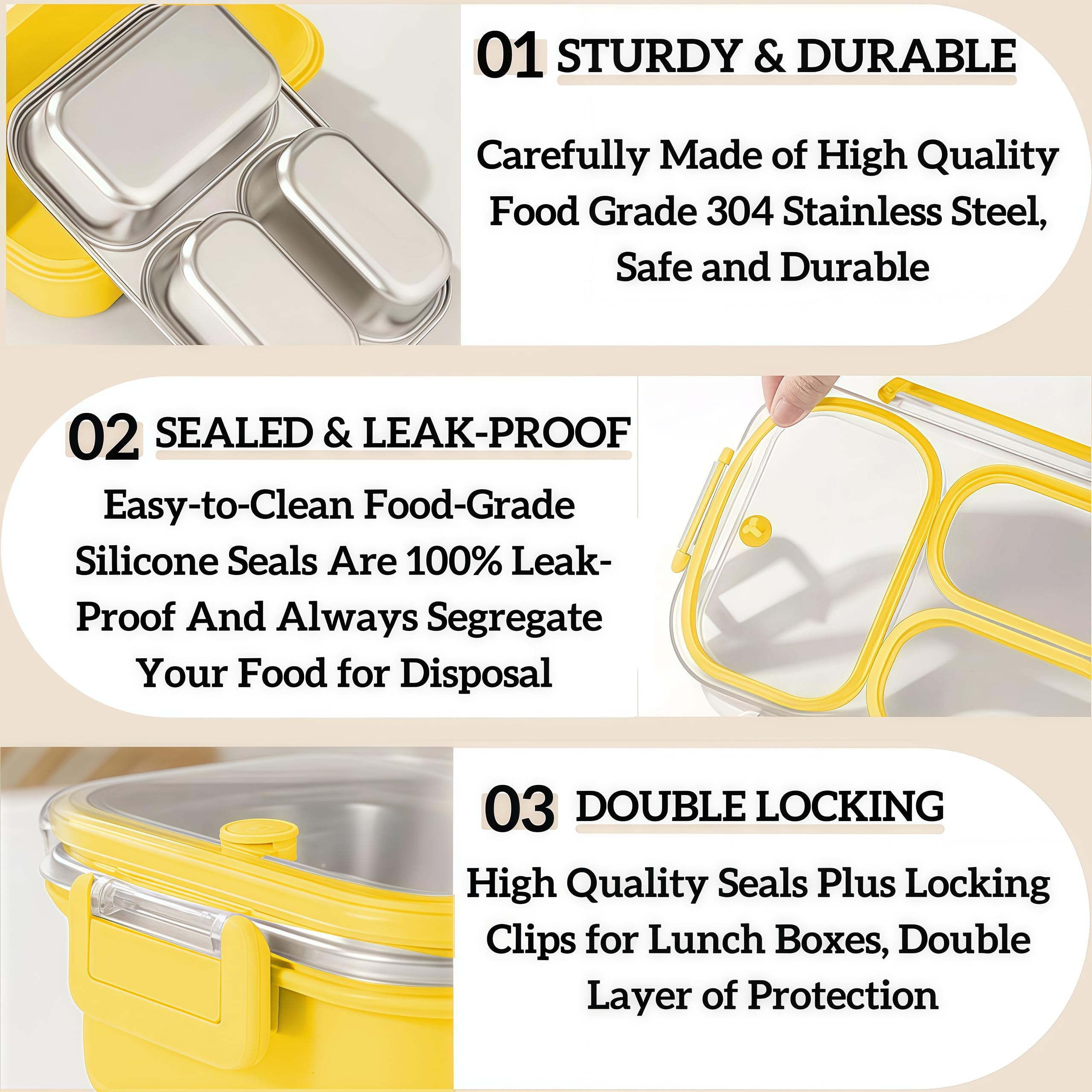 Eechen Charm yellow insulated lunch box keeps food warm or cool.