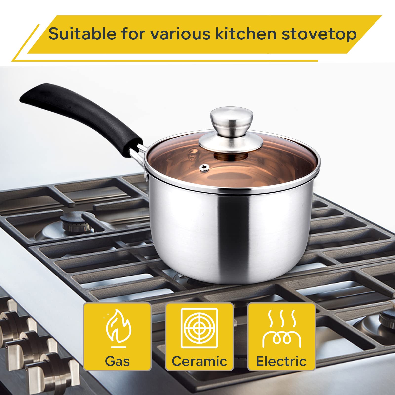 E-far 1qt pot with flat bottom heats quickly and evenly