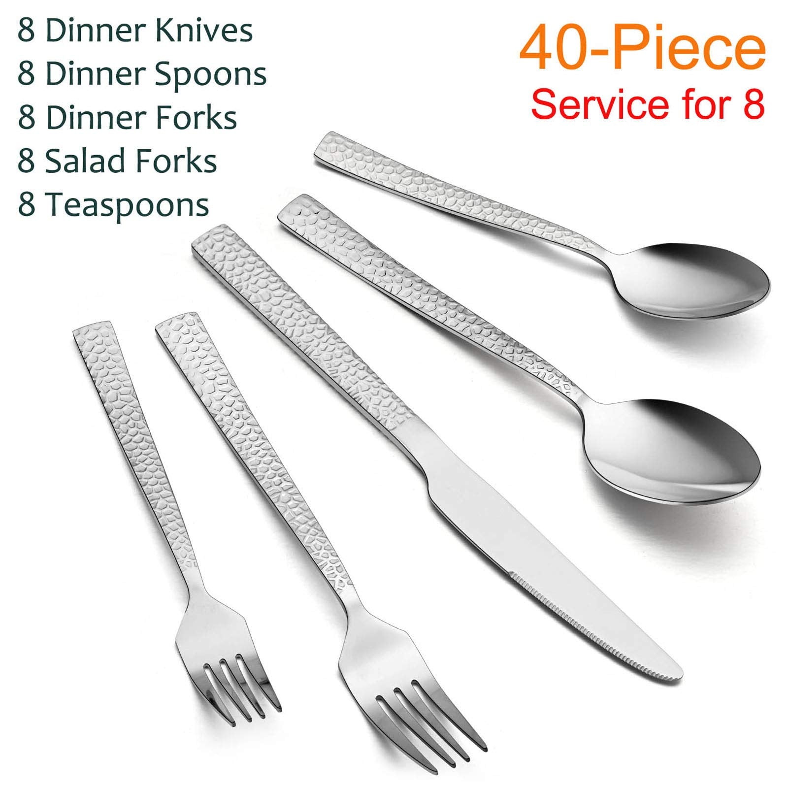 E-far 40-piece stainless steel flatware set for modern dining.