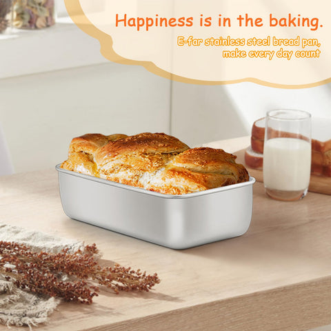 E-far 9x5 loaf pans in use for banana bread and other loaves