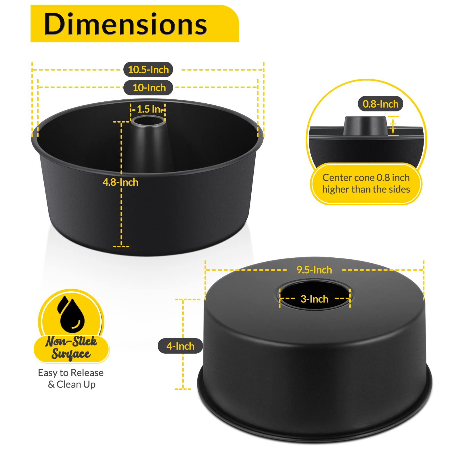 E-far Angel Pan center cone design helps cake cool evenly for peak texture.