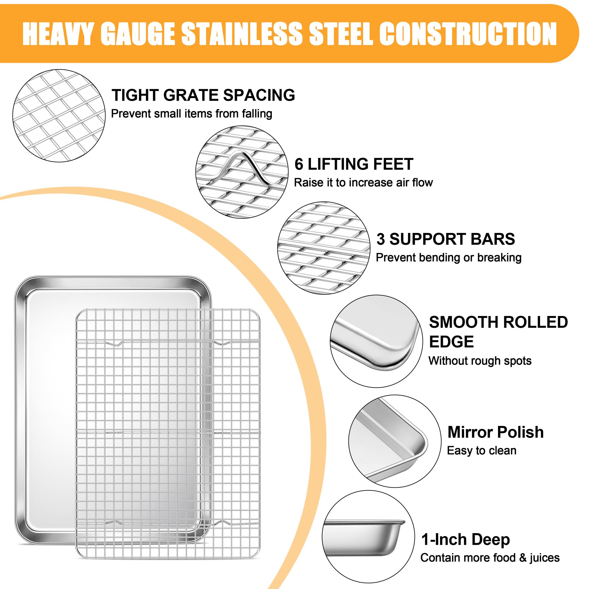E-far cooling rack legs elevate food for improved air circulation.