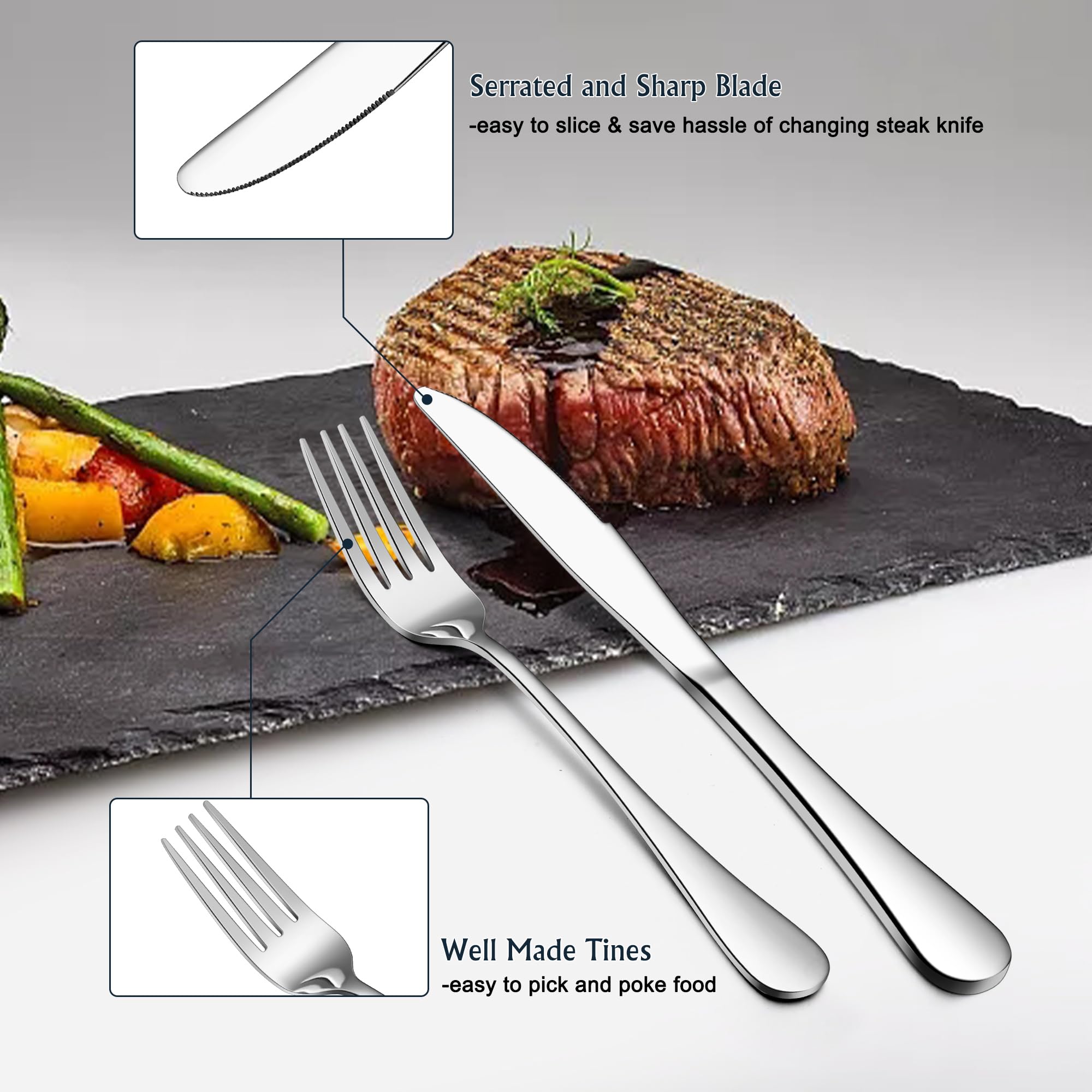 E-far dinner fork in stainless steel offers reliable grip.