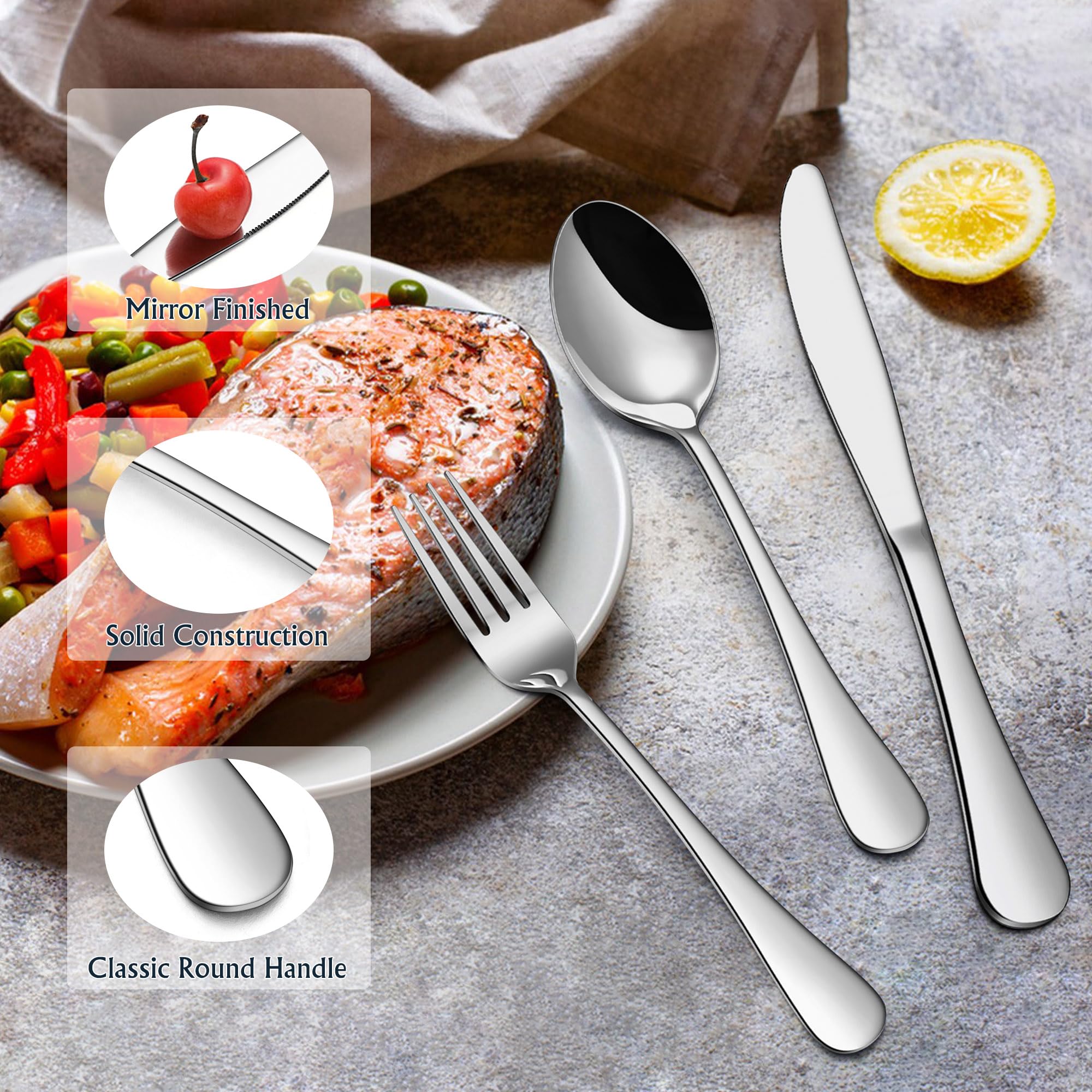 E-far dinner knife in stainless steel for daily use.