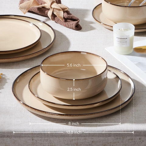 E-far dinner plates (10.5-inch) with sandy beige glaze for casual dining.