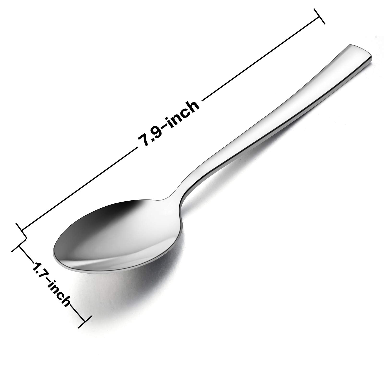 Close-up of E-far dinner spoon showing the mirror polish and smooth edges.