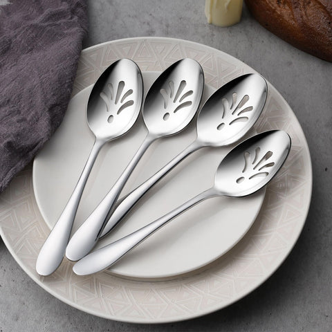 E-far ergonomic handle slotted spoon with smooth edges for comfortable serving