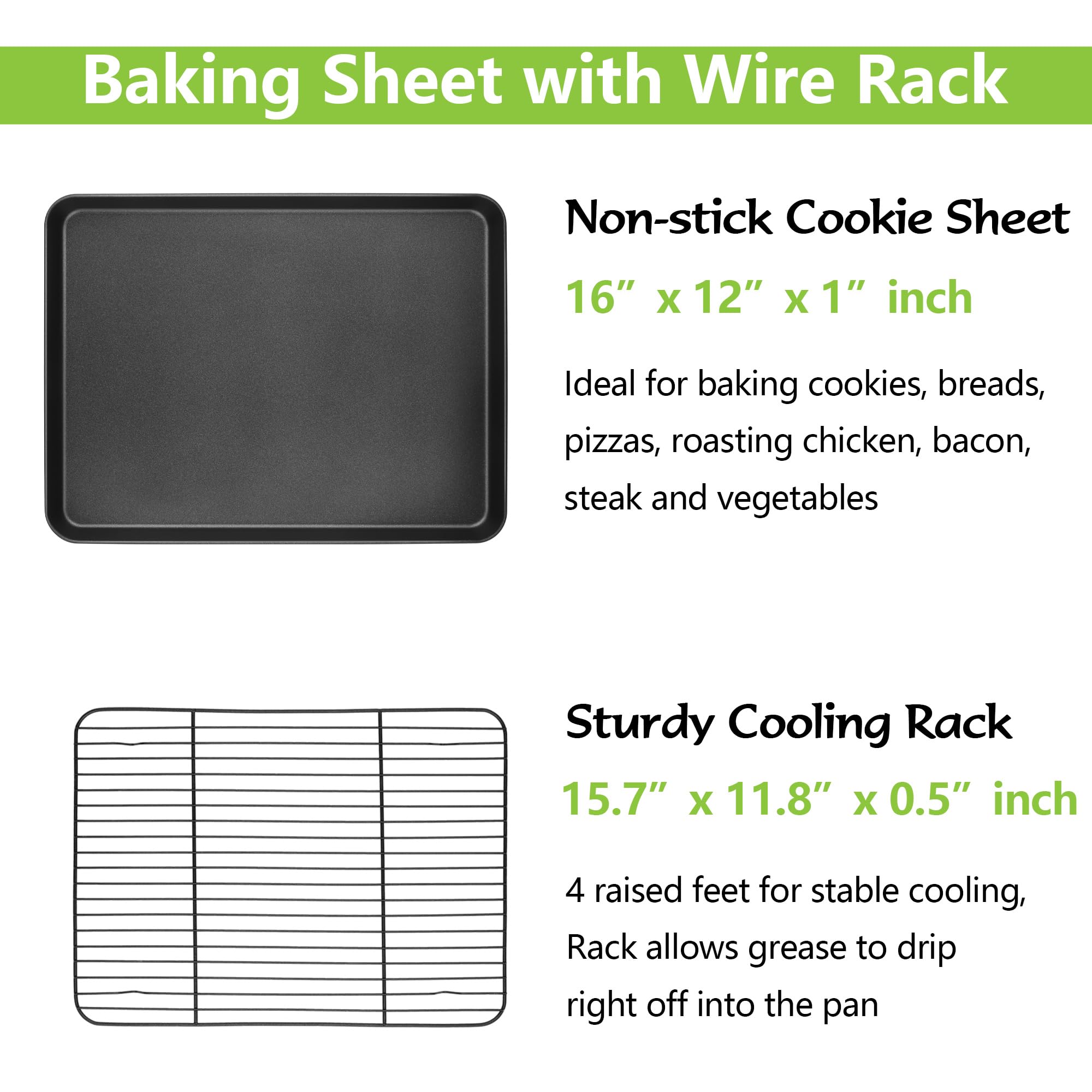E-far even-heat distribution core ensures uniform browning across the pan.